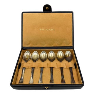 Early 20th Century Boxed Bulgari Rosenthal Eccentrica Eccentria Sterling Silver Spoons - Set of 6 For Sale