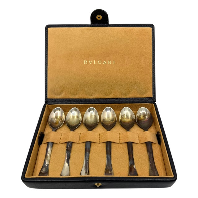 Early 20th Century Boxed Bulgari Rosenthal Eccentrica Eccentria Sterling Silver Spoons - Set of 6 For Sale