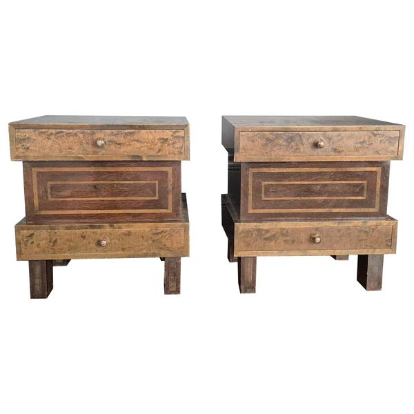 Art Deco Bedside Tables in Stained Curly Birch, Finland, 1930s, Set of 2 For Sale - Image 9 of 9