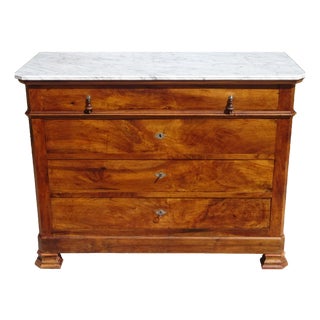 Louis Philippe Commode in Walnut and White Marble, 1850s For Sale