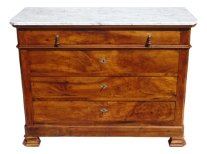 Louis Philippe Commode in Walnut and White Marble, 1850s