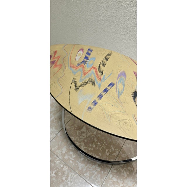 Gold Carlo Malnati Post-Modern Italian Gold Abstract Print Side Table Oval 80s 90s For Sale - Image 8 of 15