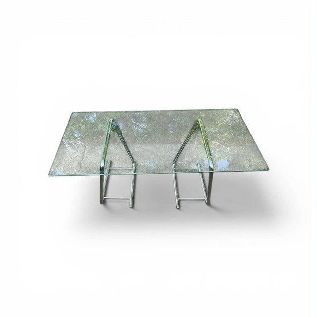 1970's Chrome Paperclip Tubular Tresles With Glass Top Table For Sale - Image 9 of 14
