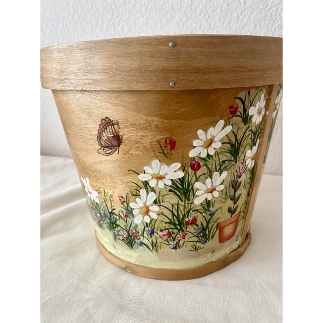 Vintage Indoor Wooden Folk Art Country Cottage Farmhouse Motif Hand-Painted Planter/Basket/Bucket For Sale - Image 16 of 18