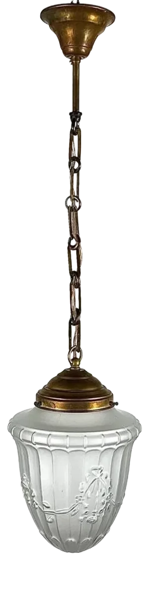 Vintage Frosted Glass & Brass Ceiling Light, Belgium, 1950s