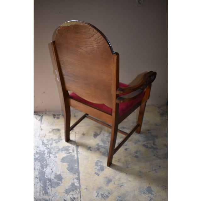 Mid 20th Century Red Art Deco Bedroom Vanity Upholstered Arm Chair by Bassett Furniture Co For Sale - Image 5 of 13