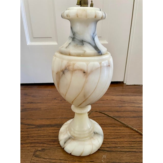 Early 20th Century Vintage Marble Two Bulb Table Urn-Style Lamp With Carved Swirl Design For Sale - Image 5 of 8