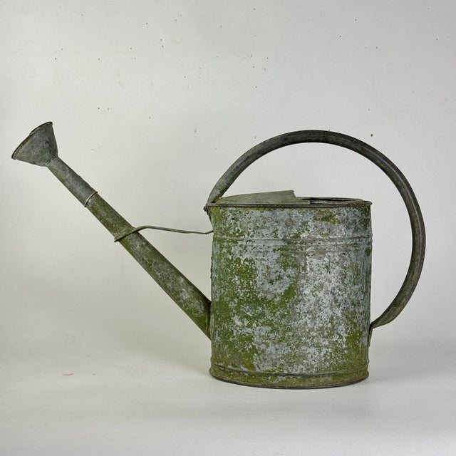 Metal Mid 20th Century Lovely Vintage European Metal Watering Can for Garden Decor, in Splendid Green For Sale - Image 7 of 9