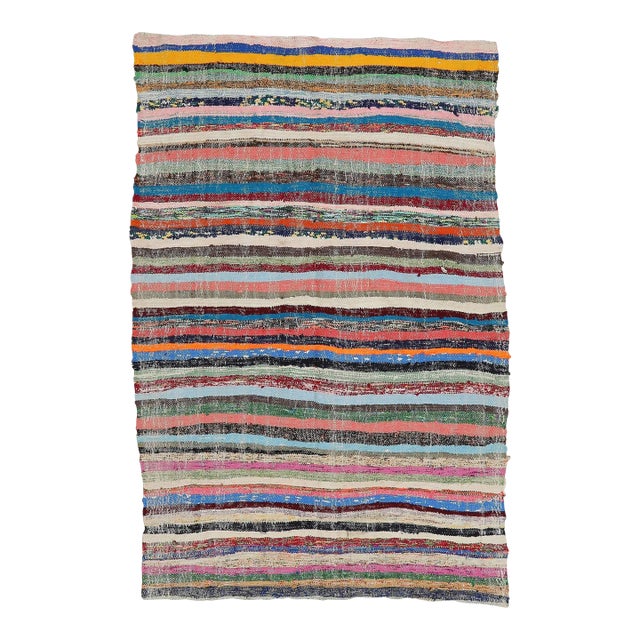 Mid 20th Century Colorful Vintage Striped Rag Runner For Sale