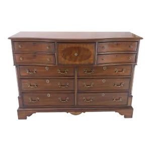 Banded Top Mahogany Inlayed Bracket Feet 11 Drawers Dresser Credenza