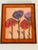 Beautiful color combination abstract botanical floral Echinaceas acrylic on paper painting in profiled frame, signed by...