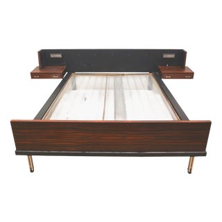 Vintage Double Bed with Floating Bedside Tables and Lighting, 1960s For Sale