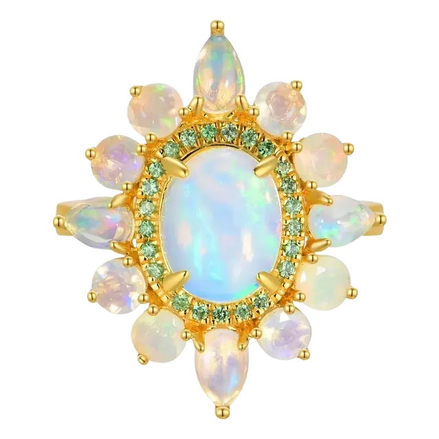 Kai Opal Tsavorite Cocktail Ring in 14k Solid Gold, size 5.5 For Sale