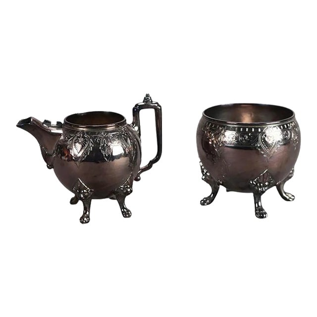 2 Piece Antique Silver Plated Clawfoot Tea Set, Circa 1890 For Sale