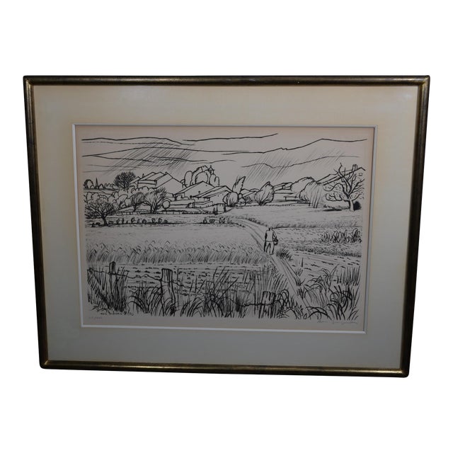 André Jacquemin “Return From the Fields“ Black Engraving Signed, Dated 1970, Framed For Sale