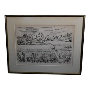 André Jacquemin “Return From the Fields“ Black Engraving Signed, Dated 1970, Framed