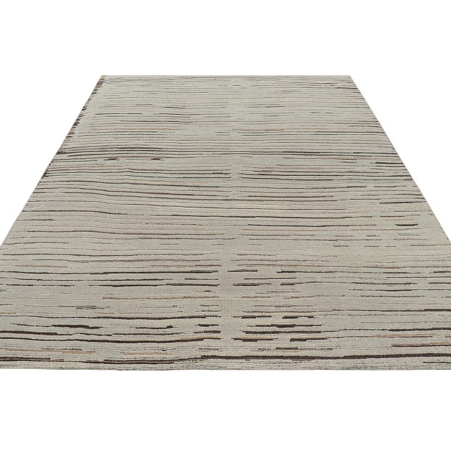 2010s Rug & Kilim’s Contemporary Textural Rug With Blue & Beige-Brown High-Low Stripes For Sale - Image 5 of 6