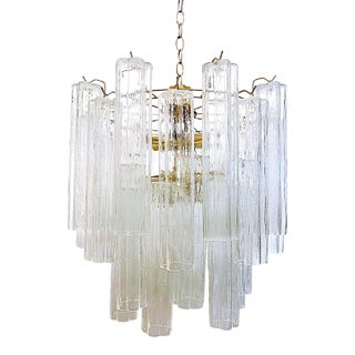 Vintag Mid 20th Century Venini Layered Chandelier With Tronchi Glass For Sale