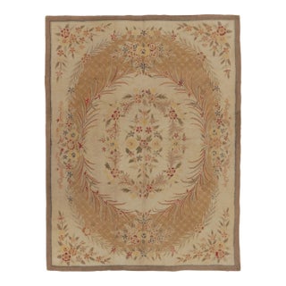 Antique 20th Century Hooked Rug in Gold With Floral Wreath Design - Rug & Kilim For Sale