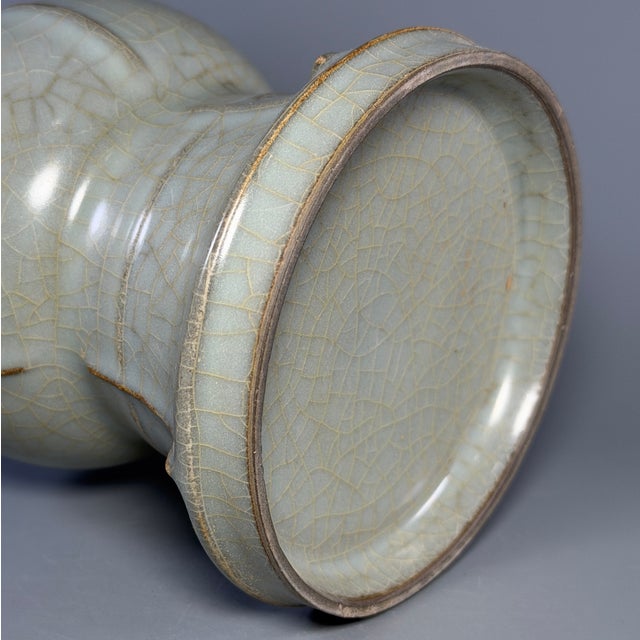 Ceramic Antique Chinese Celadon Crackle‑Glaze Gu‑Form Beaker Vase, Collectible Antique For Sale - Image 7 of 8