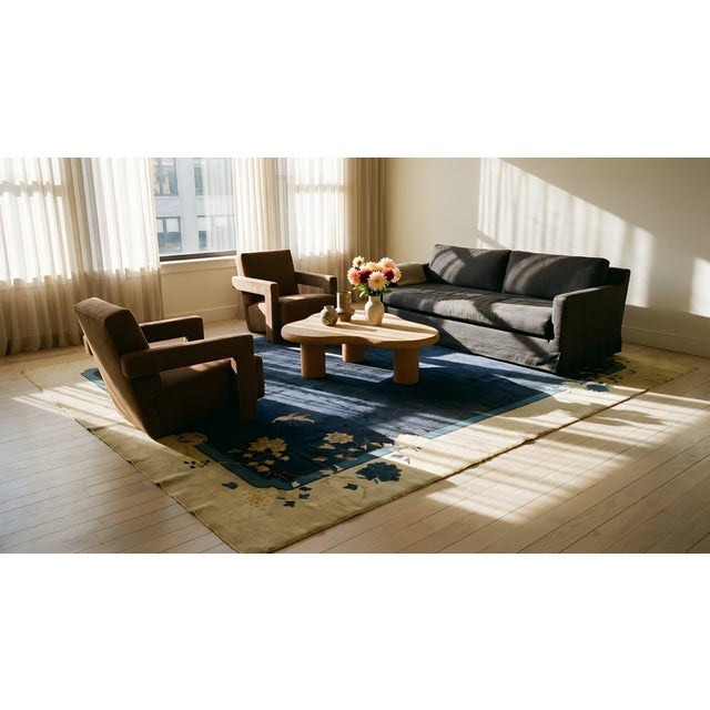 1920s Navy Blue Open Field Floral Antique Chinese Peking Rug 7' 10'' X 9' 6'' Wool & Silk Knotted Carpet For Sale - Image 12 of 12