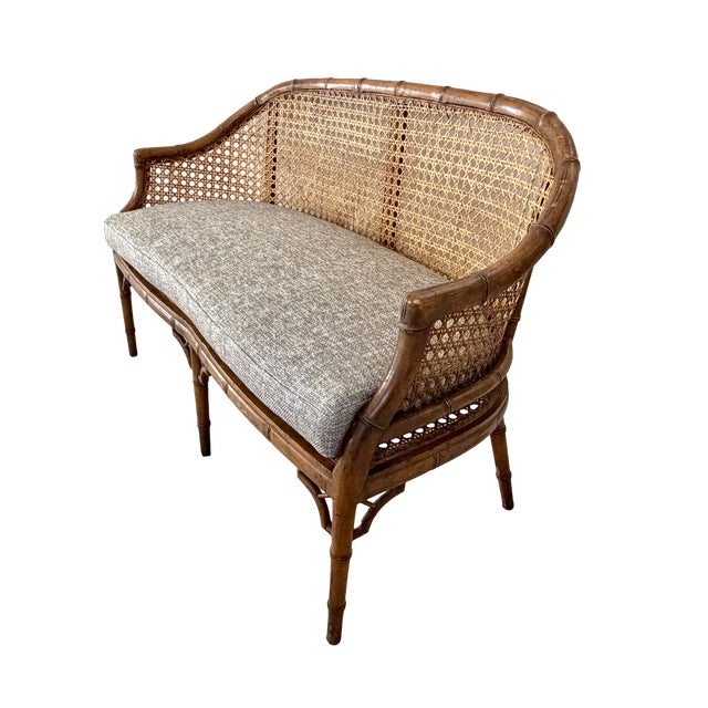 Chinoiserie Faux Bamboo & Caned Barrel Back Settee Loveseat For Sale In Los Angeles - Image 6 of 12