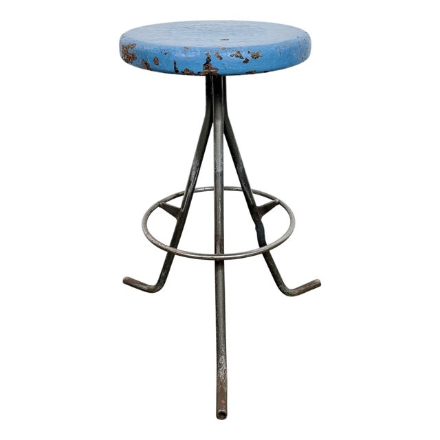 Industrial Grey Workshop Stool, 1960s For Sale