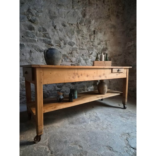 Antique Cherry Wood Kitchen Island Work Table with Drawers, 1890s For Sale - Image 14 of 18