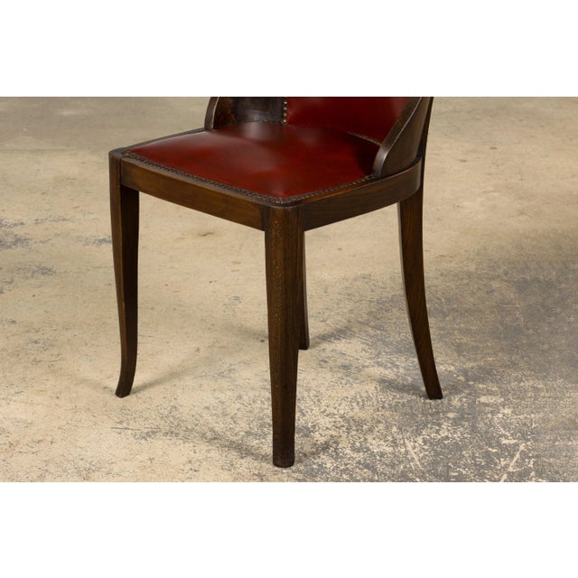 1930s French Art Deco Maple Gondola Dining Chairs W/ Red Faux Leather - Set of 6 For Sale - Image 17 of 18