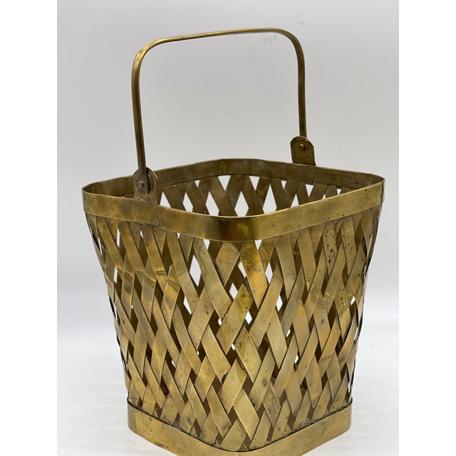 Large Vintage Woven Brass Basket Handled Basket For Sale - Image 12 of 12