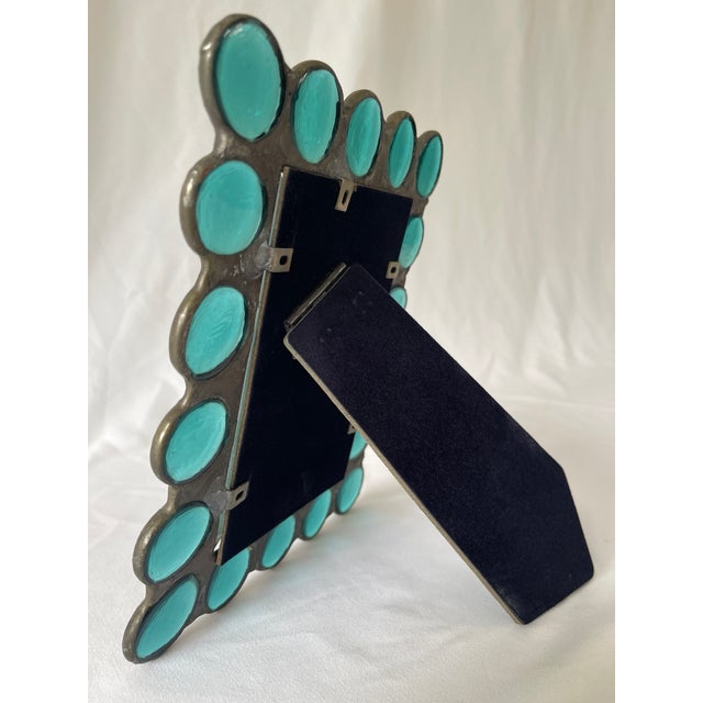 Turquoise Stained Glass Jewels Pewter Picture Frame For Sale - Image 4 of 4