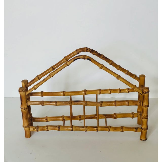 Vintage safari style tabletop bamboo serviette holder.
