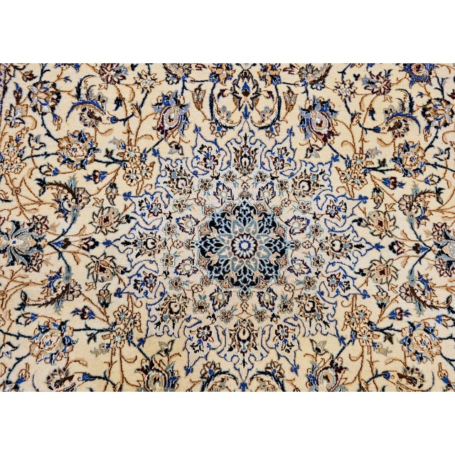 Vintage Persian Nain Area Rug, Hand-Knotted Wool & Silk, Floral Pattern, 5x7, Ivory & Blue For Sale - Image 13 of 16