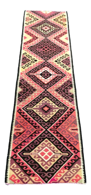 Vintage Long Authentic Turkish Herki Kilim Runner- 2′10″ × 11′3″