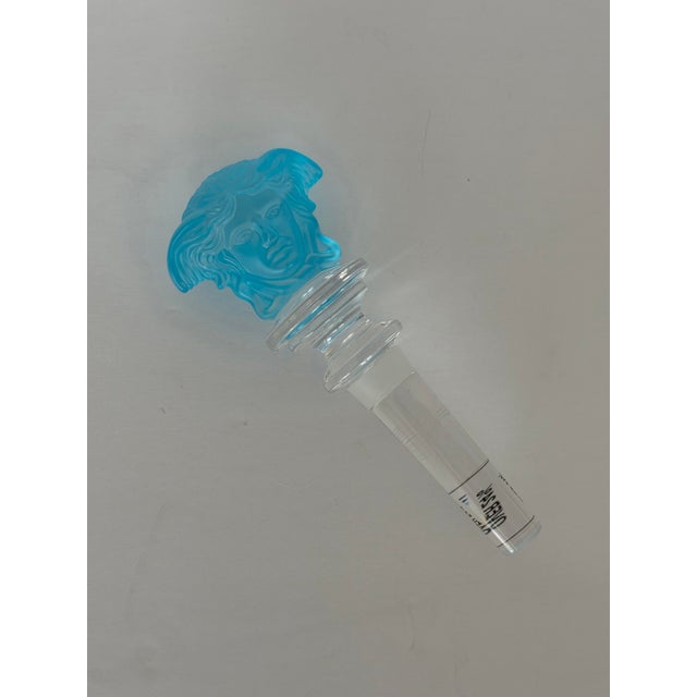 1990s Versace for Rosenthal Medusa Lumière Aquamarine Crystal Bottle Stopper For Sale - Image 9 of 9