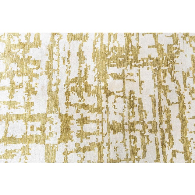 Art Deco Abstract Modern Grid Golden Tan With Ivory Silk Rug "Giltgrid" For Sale - Image 3 of 7