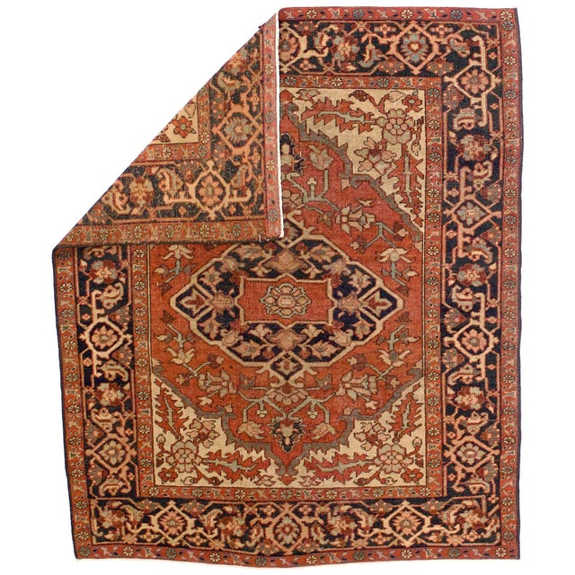 Antique Persian Heriz/Serapi Rug 5'1" x 6’1". The town and surrounding Kurdish carpets of the eponym city, often in room...