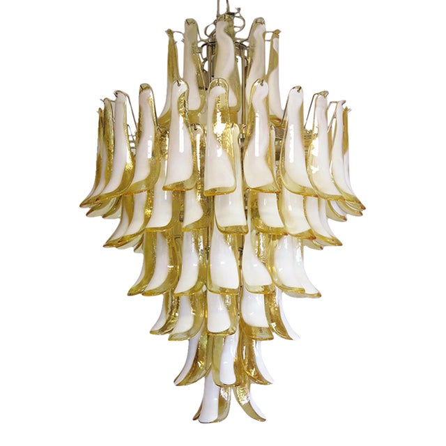Statement Murano Chandelier – 85 Caramel Lattimo Glass Petals, 7-Tier Italian Statement Light For Sale