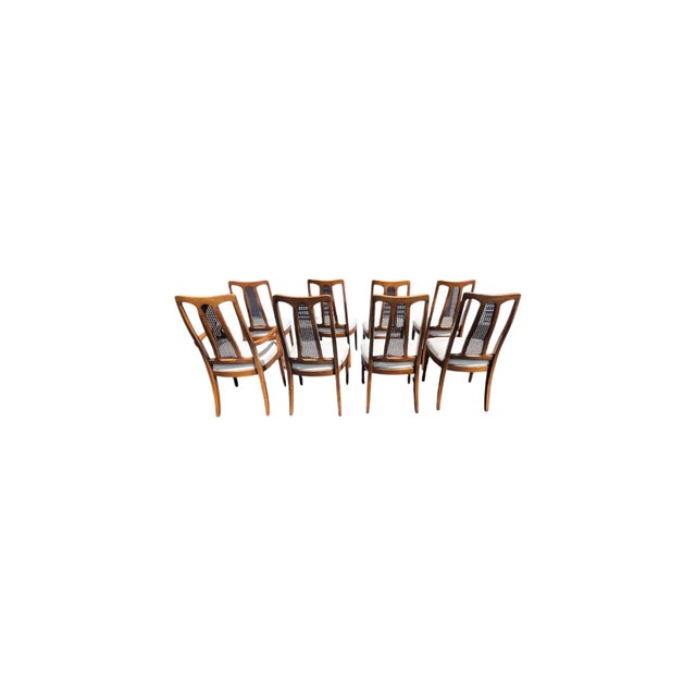 Mid 20th Century The Halle Bros Mid Century Modern Walnut Cane Back Dining Room Set 8 Chairs For Sale - Image 12 of 18