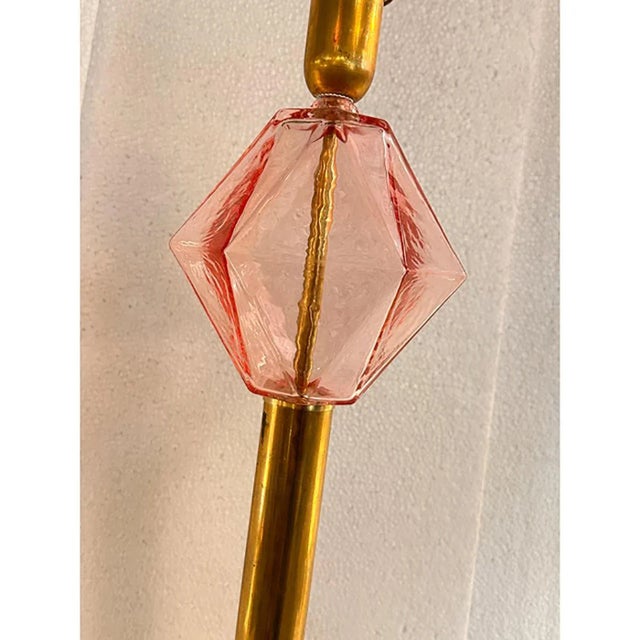 Set of two table lamps in brass and pink murano glass "cubes". a piece of hight italian craftmanship, all made in italy....