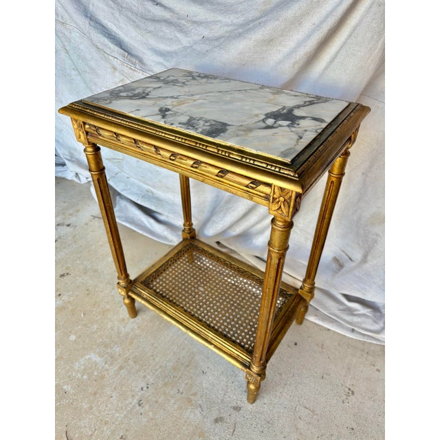 Early 20th Century French Louis XVI Style Gold Gilded and Marble Side Table For Sale - Image 10 of 12
