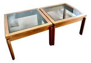 Pair of 1970s Danish Modern Teak Glass Top Side Tables