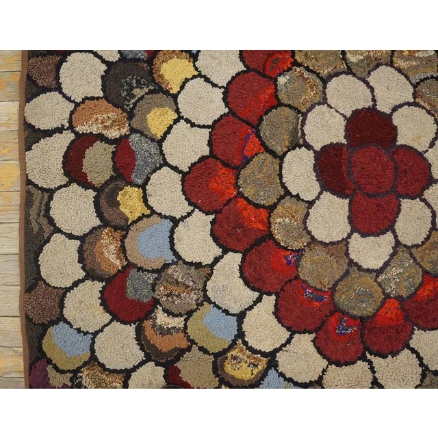 1940s Multi Floral Folk Art Penny Antique American Hooked Rug 4' 0''x4' 0'' Woven Wool Carpet For Sale In New York - Image 6 of 12