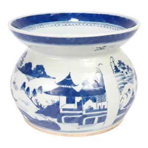Antique Chinese Export Blue & White Canton Porcelain Spittoon