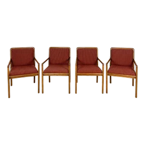 Late 20th Century Ward Bennett for Brickel Arm Chairs in Ash and Pinstripe Upholstery - Set of 4