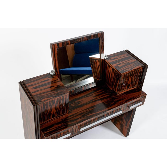 Brown Antique French Art Deco Macassar Ebony Vanity Cabinet by Georges Champion (Attr) For Sale - Image 8 of 15