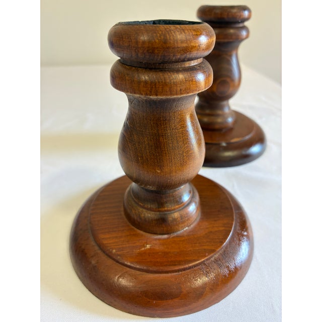 Rustic Turned Wood Candlestick Holders, Pair For Sale - Image 4 of 7