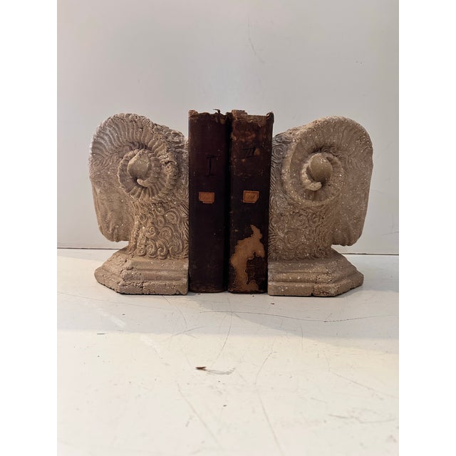 1980s Pair Ram Head Bookends Faux Stone For Sale In Miami - Image 6 of 9