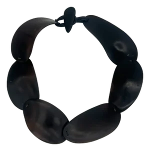 Monies Dark Brown Black Natural Resin Bead Leather Choker Necklace