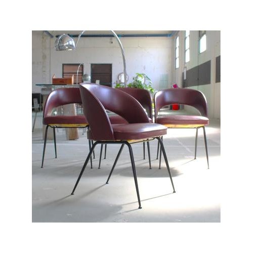 Burgundy Armchairs, 1950s, Set of 4 For Sale - Image 3 of 12